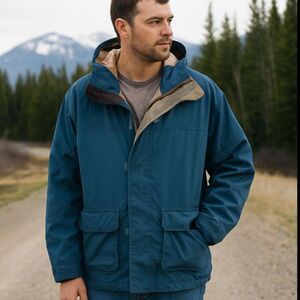 Cabela’s Men's Dry Plus Parka Coat XLT Blue Hood Thinsulate Rain Heavy Jacket